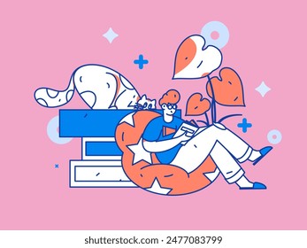 Character reading quietly vector concept operation hand drawn illustration
