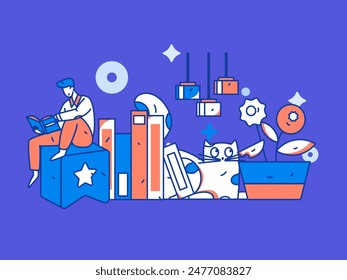 Character reading quietly vector concept operation hand drawn illustration

