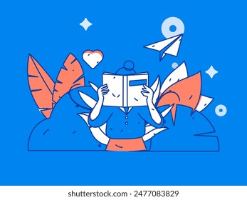 Character reading quietly vector concept operation hand drawn illustration
