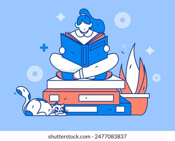 Character reading quietly vector concept operation hand drawn illustration
