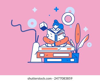 Character reading quietly vector concept operation hand drawn illustration
