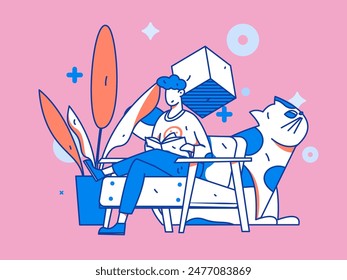 Character reading quietly vector concept operation hand drawn illustration
