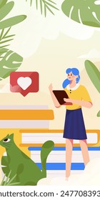 Character reading quietly vector concept operation hand drawn illustration
