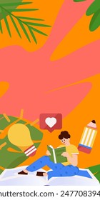 Character reading quietly vector concept operation hand drawn illustration
