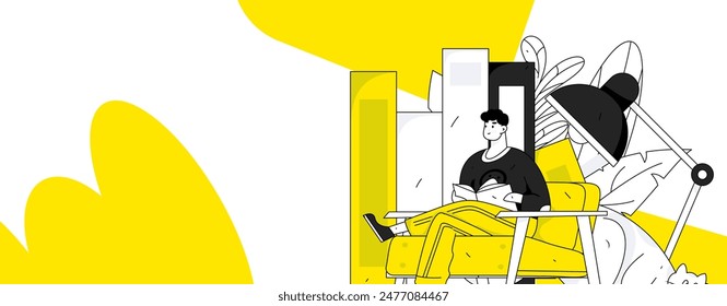 Character reading quietly vector concept operation hand drawn illustration
