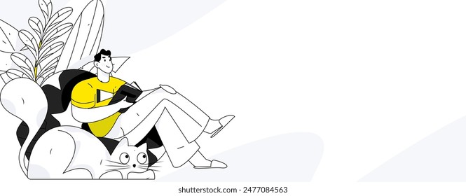 Character reading quietly vector concept operation hand drawn illustration
