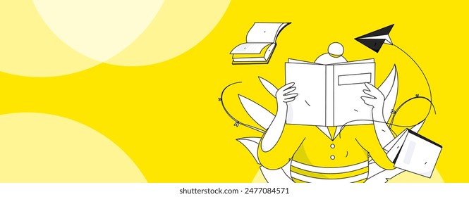 Character reading quietly vector concept operation hand drawn illustration
