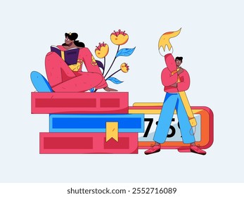 Character reading quietly vector concept operation hand drawn illustration
