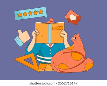 Character reading quietly vector concept operation hand drawn illustration
