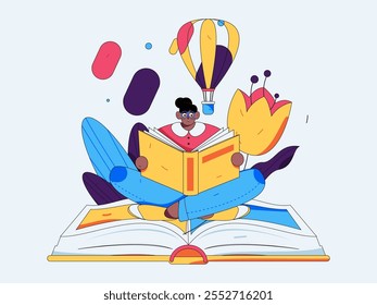 Character reading quietly vector concept operation hand drawn illustration
