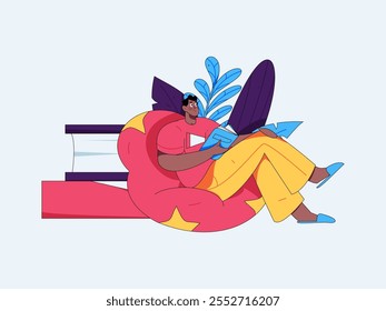 Character reading quietly vector concept operation hand drawn illustration

