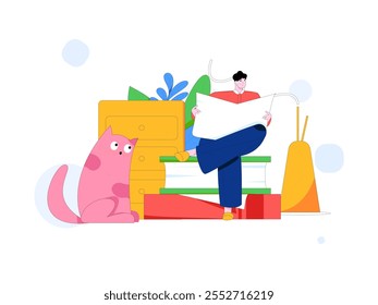 Character reading quietly vector concept operation hand drawn illustration
