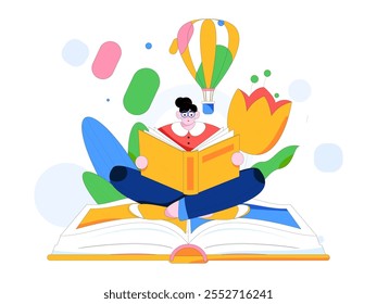 Character reading quietly vector concept operation hand drawn illustration
