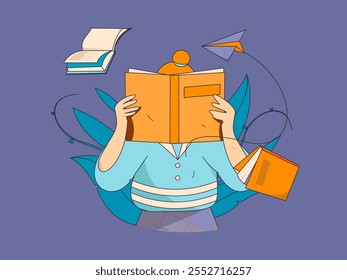 Character reading quietly vector concept operation hand drawn illustration
