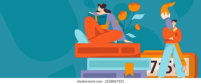 Character reading quietly vector concept operation hand drawn illustration
