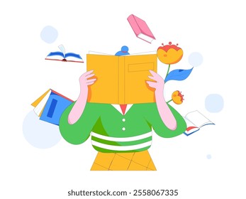 Character reading quietly vector concept operation hand drawn illustration
