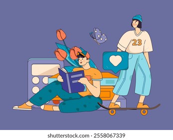 Character reading quietly vector concept operation hand drawn illustration
