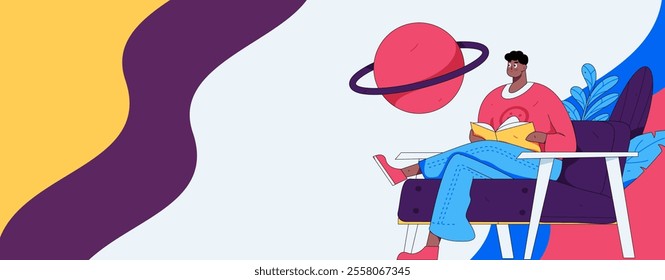 Character reading quietly vector concept operation hand drawn illustration
