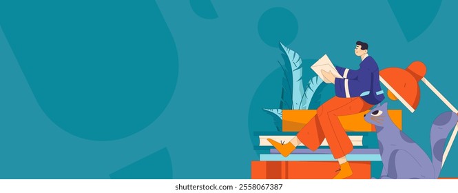 Character reading quietly vector concept operation hand drawn illustration
