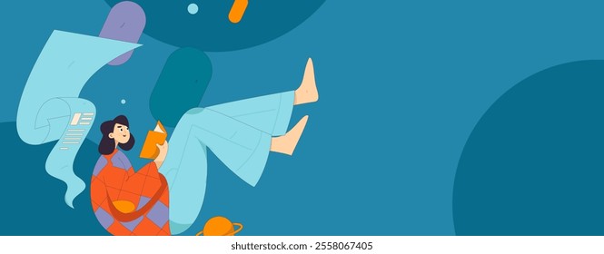 Character reading quietly vector concept operation hand drawn illustration
