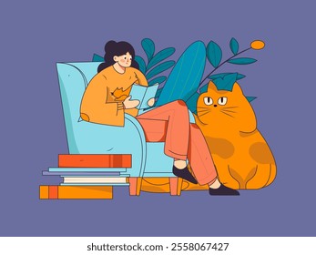 Character reading quietly vector concept operation hand drawn illustration
