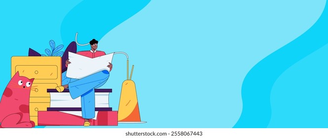 Character reading quietly vector concept operation hand drawn illustration
