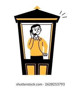 A character receiving a mystery call, hand drawn illustration 
