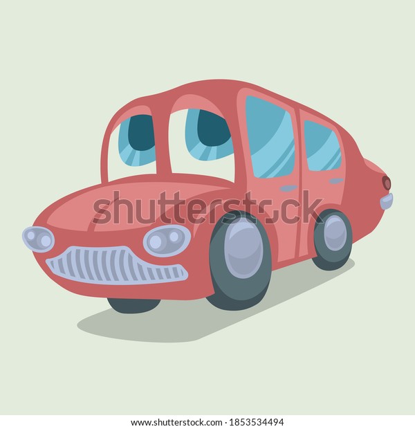 Character red\
car with eyes, funny vintage car\
mascot