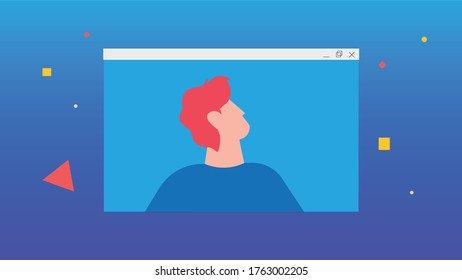 character with red hair appears in the web browser window,illustrator,cartoon.