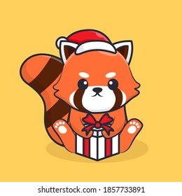 character red panda holding gift for christmas