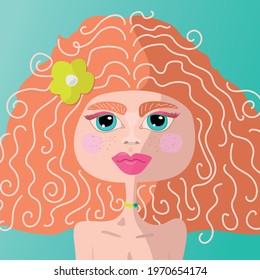 Character of redhead girl in vector can be used for
summer themes decor, background or textile