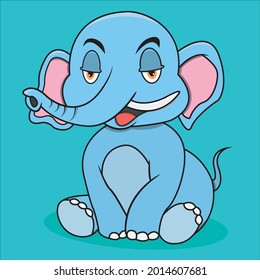 Character Relax Expression Elephant, turquoise blue Colors Background, Mascot, Icon, Character or Logo, Vector and Illustration.