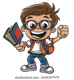 Character representing a student or academic exuding enthusiasm for your work's logos, T-shirt merchandise, stickers, label designs, posters, greeting cards, and advertising for business entities.