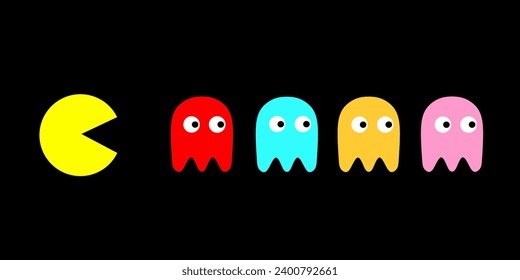 Character retro gaming. Isolated on black background. Vector Illustration. Gorontalo, Indonesia. 14 December 2023.