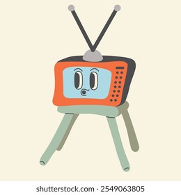 Character retro vintage TV in groovy doodle style in vector. Element for poster sticker design logo decoration
