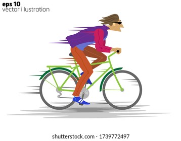 character rides a bicycle fast