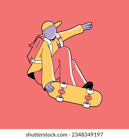 Character riding a skateboard vector illustration. Sports, Brand, style design concept.