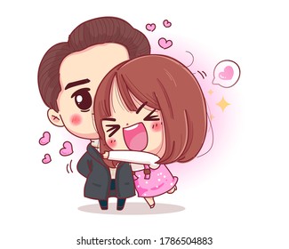 Character of romantic couple hug with happy valentines day concept isolated on white background.