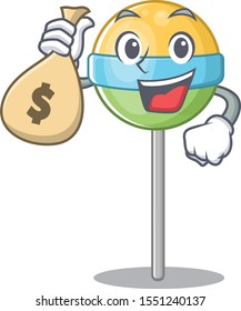 character round lollipop cartoon shape holding money bag