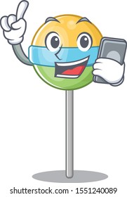 character round lollipop with holding phone cartoon shape