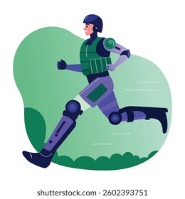 A character running with robotic legs, flat illustration 