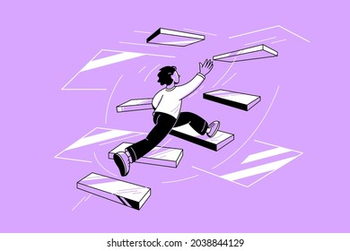 Character running up stairs in rush vector illustration. Person catch last chance flat style. Career growth, fitness, progress concept