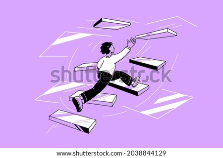 Character running up stairs in rush vector illustration. Person catch last chance flat style. Career growth, fitness, progress concept