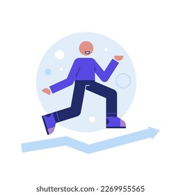 Character runs up the chart. Vector illustration in a flat style
