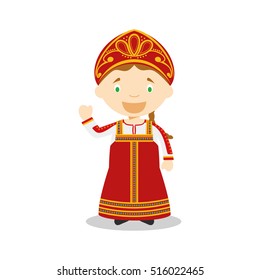 Character from Russia dressed in the traditional way Vector Illustration. Kids of the World Collection.