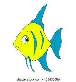 Character sad fish. Vector cartoon fish isolated