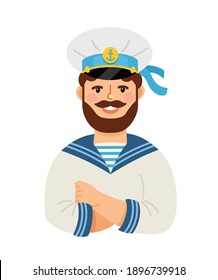 Marinero con barba y gorra. Aislado sobre un fondo blanco. Ilustración plana del vector