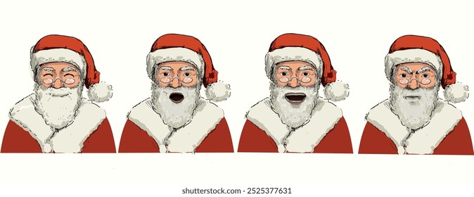  Charakter Weihnachtsmann Satz verschiedene Gesichtsausdrücke Weihnachtsgeschenke Zeit Winterurlaub Symbol einzeln auf weißem Hintergrund