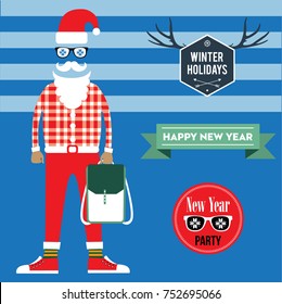 Character Santa Claus in the style of hipster.