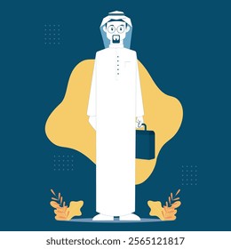 character Saudi and Gulf man wearing a thobe and shemagh outline art